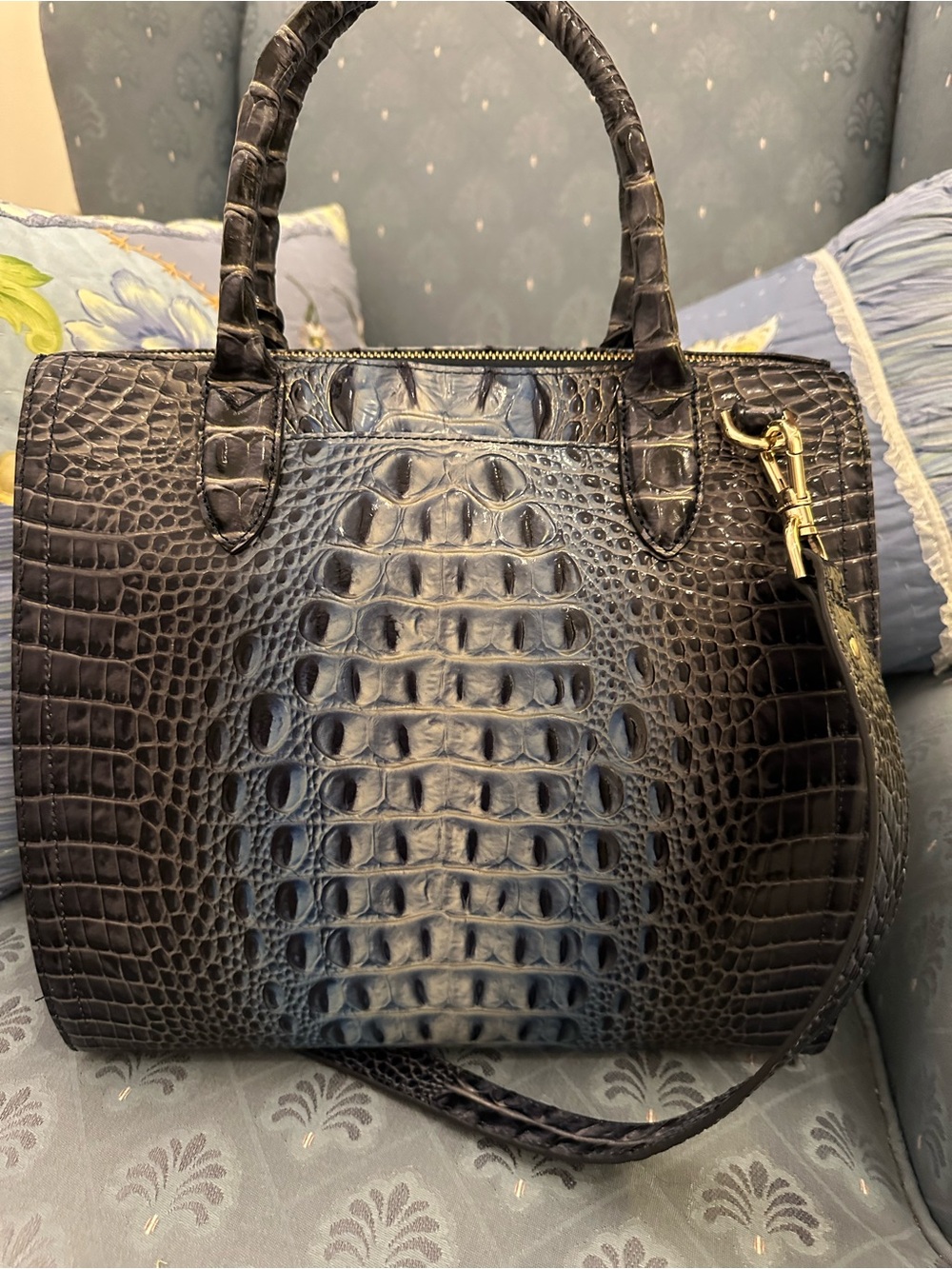 Brahmin Shadow Ombré  Dark Blue/Charcoal & Light Blue Large Caroline VGUC - Picture 3 of 11